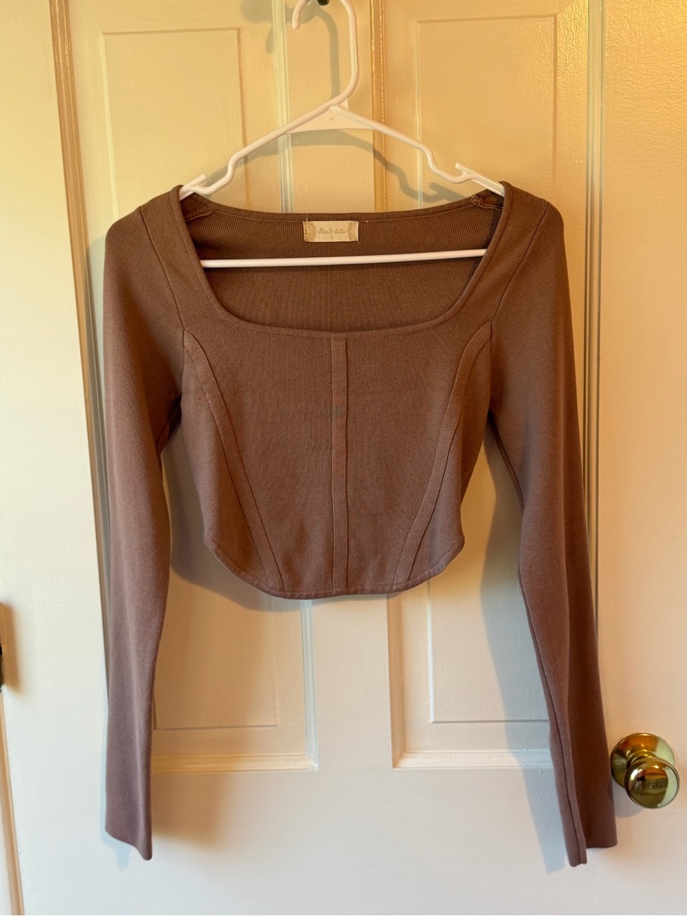 Altar'd State Brown Square-Neck Cropped Ribbed Top